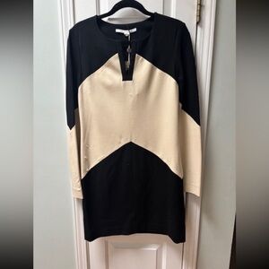 NWT Diane Von Furstenberg Sheridan Chevron Dress Black Beige